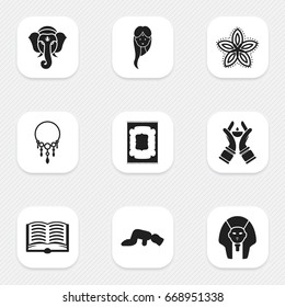 Set Of 9 Editable Dyne Icons. Includes Symbols Such As Gem, Candlestick, Female. Can Be Used For Web, Mobile, UI And Infographic Design.