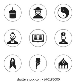 Set Of 9 Editable Dyne Icons. Includes Symbols Such As Chaplain, Gospel, Blessing And More. Can Be Used For Web, Mobile, UI And Infographic Design.