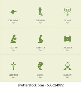 Set Of 9 Editable Dyne Icons. Includes Symbols Such As Diwali, Masonic, Pray And More. Can Be Used For Web, Mobile, UI And Infographic Design.