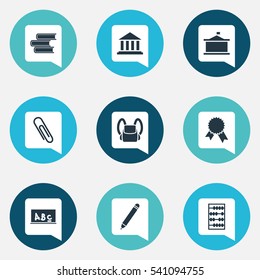 Set Of 9 Editable Education Icons. Includes Symbols Such As Univercity, Schoolbag, School Board And More. Can Be Used For Web, Mobile, UI And Infographic Design.