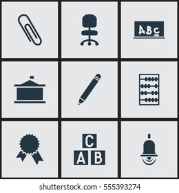 Set Of 9 Editable Education Icons. Includes Symbols Such As School Board, Alphabet Cube, Victory Medallion And More. Can Be Used For Web, Mobile, UI And Infographic Design.