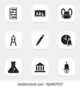 Set Of 9 Editable Education Icons. Includes Symbols Such As Alarm Bell, Arithmetic, School Board And More. Can Be Used For Web, Mobile, UI And Infographic Design.