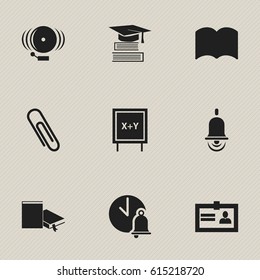 Set Of 9 Editable Education Icons. Includes Symbols Such As Ring, Bookmark, Staple And More. Can Be Used For Web, Mobile, UI And Infographic Design.