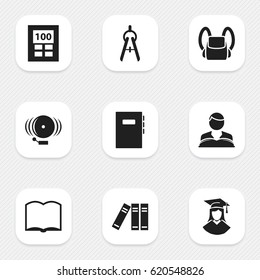 Set Of 9 Editable Education Icons. Includes Symbols Such As Calculator, Graduated Female, Studying Boy And More. Can Be Used For Web, Mobile, UI And Infographic Design.