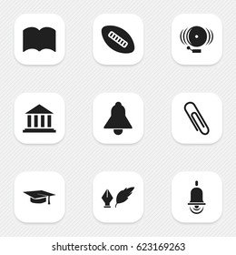 Set Of 9 Editable Education Icons. Includes Symbols Such As Literature, Museum, Alarm Bell And More. Can Be Used For Web, Mobile, UI And Infographic Design.