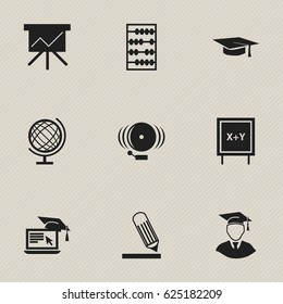 Set Of 9 Editable Education Icons. Includes Symbols Such As Blackboard, Distance Learning, Diplomaed Male And More. Can Be Used For Web, Mobile, UI And Infographic Design.