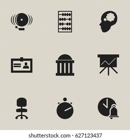 Set Of 9 Editable Education Icons. Includes Symbols Such As Courtroom, Work Seat, Ring And More. Can Be Used For Web, Mobile, UI And Infographic Design.