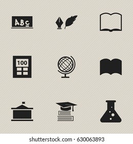 Set Of 9 Editable Education Icons. Includes Symbols Such As Book, Education, Univercity And More. Can Be Used For Web, Mobile, UI And Infographic Design.