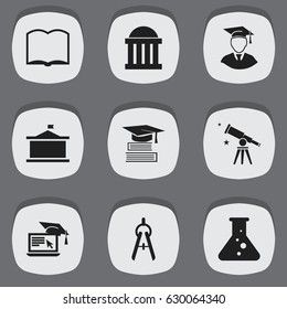Set Of 9 Editable Education Icons. Includes Symbols Such As Chemistry, Diplomaed Male And More. Can Be Used For Web, Mobile, UI And Infographic Design.
