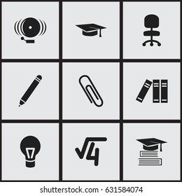 Set Of 9 Editable Education Icons. Includes Symbols Such As Graduation Hat, Work Seat, Education And More. Can Be Used For Web, Mobile, UI And Infographic Design.