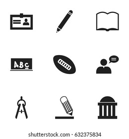 Set Of 9 Editable Education Icons. Includes Symbols Such As Writing, School Board, Math Tool And More. Can Be Used For Web, Mobile, UI And Infographic Design.