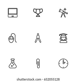 Set Of 9 Editable Education Icons. Includes Symbols Such As Scope, Dividers, Goblet And More. Can Be Used For Web, Mobile, UI And Infographic Design.
