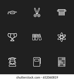 Set Of 9 Editable Education Icons. Includes Symbols Such As Dictionary, Molecule, Pillar And More. Can Be Used For Web, Mobile, UI And Infographic Design.
