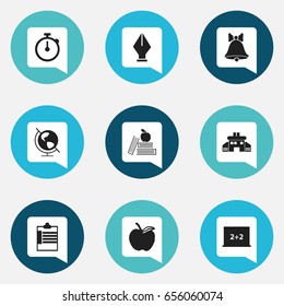 Set Of 9 Editable Education Icons. Includes Symbols Such As Supervision List, Jingle, Nib And More. Can Be Used For Web, Mobile, UI And Infographic Design.