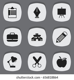 Set Of 9 Editable Education Icons. Includes Symbols Such As Supervision List, Kindergarten, Lighting And More. Can Be Used For Web, Mobile, UI And Infographic Design.