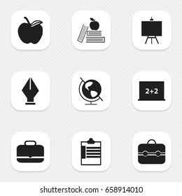 Set Of 9 Editable Education Icons. Includes Symbols Such As Apple , Supervision List  , Painter's Stand. Can Be Used For Web, Mobile, UI And Infographic Design.