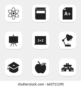 Set Of 9 Editable Education Icons. Includes Symbols Such As Ceremony, Molecule, Kindergarten And More. Can Be Used For Web, Mobile, UI And Infographic Design.