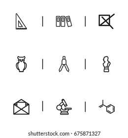 Set Of 9 Editable Education Icons. Includes Symbols Such As Bird, Letter, Eyepiece And More. Can Be Used For Web, Mobile, UI And Infographic Design.
