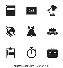 Set Of 9 Editable Education Icons. Includes Symbols Such As Jingle, Literature, Earth Planet And More. Can Be Used For Web, Mobile, UI And Infographic Design.