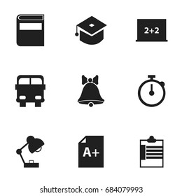 Set Of 9 Editable Education Icons. Includes Symbols Such As Lighting, Timer, Supervision List And More. Can Be Used For Web, Mobile, UI And Infographic Design.