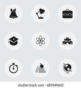 Set Of 9 Editable Education Icons. Includes Symbols Such As Textbook, Earth Planet, Ceremony And More. Can Be Used For Web, Mobile, UI And Infographic Design.