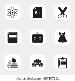 Set Of 9 Editable Education Icons. Includes Symbols Such As Molecule, Textbook, Kindergarten And More. Can Be Used For Web, Mobile, UI And Infographic Design.