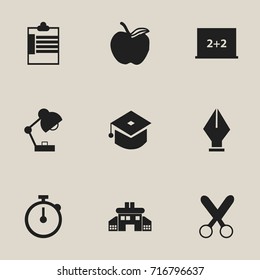 Set Of 9 Editable Education Icons. Includes Symbols Such As Timer, Lighting, Ceremony And More. Can Be Used For Web, Mobile, UI And Infographic Design.
