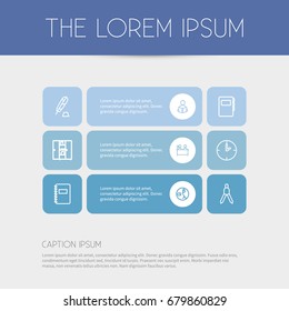 Set Of 9 Editable Education Outline Icons. Includes Symbols Such As Dividers, Bookcase, Dictionary And More. Can Be Used For Web, Mobile, UI And Infographic Design.
