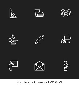 Set Of 9 Editable Education Outline Icons. Includes Symbols Such As Letter, Bust, Seminar And More. Can Be Used For Web, Mobile, UI And Infographic Design.
