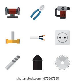 Set Of 9 Editable Electric Icons. Includes Symbols Such As Nipper, Circular, Auger And More. Can Be Used For Web, Mobile, UI And Infographic Design.