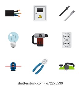 Set Of 9 Editable Electrical Icons. Includes Symbols Such As Fretsaw, Panel, Geodesist And More. Can Be Used For Web, Mobile, UI And Infographic Design.