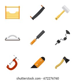 Set Of 9 Editable Equipment Icons. Includes Symbols Such As Boer, Knife, Rasp And More. Can Be Used For Web, Mobile, UI And Infographic Design.