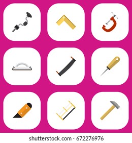 Set Of 9 Editable Equipment Icons. Includes Symbols Such As Emery Paper, Hammer, Bodkin And More. Can Be Used For Web, Mobile, UI And Infographic Design.