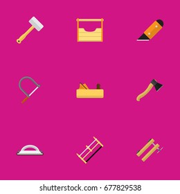 Set Of 9 Editable Equipment Icons. Includes Symbols Such As Instruments, Knife, Emery Paper And More. Can Be Used For Web, Mobile, UI And Infographic Design.