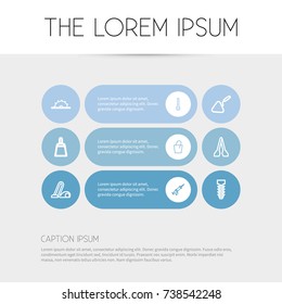 Set Of 9 Editable Equipment Outline Icons. Includes Symbols Such As Scraper, Kitchen Spoon, Sweeper And More. Can Be Used For Web, Mobile, UI And Infographic Design.
