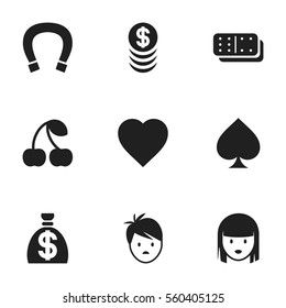 Set Of 9 Editable Excitement Icons. Includes Symbols Such As Female Face, Berry, Moneybag And More. Can Be Used For Web, Mobile, UI And Infographic Design.