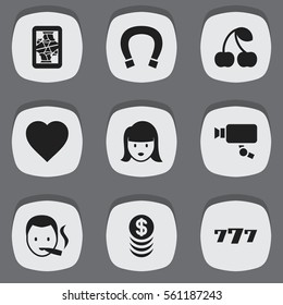 Set Of 9 Editable Excitement Icons. Includes Symbols Such As Berry;, Love, Tracking Cam And More. Can Be Used For Web, Mobile, UI And Infographic Design.
