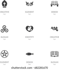 Set Of 9 Editable Faith Icons. Includes Symbols Such As Pope Headwear , Gospel , Candle Light. Can Be Used For Web, Mobile, UI And Infographic Design.