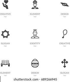 Set Of 9 Editable Faith Icons. Includes Symbols Such As Crucifix, Rosary, Hexagram And More. Can Be Used For Web, Mobile, UI And Infographic Design.