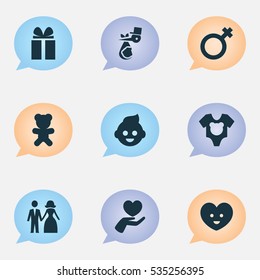 Set Of 9 Editable Family Icons. Includes Symbols Such As Soul, Baby, Child And More. Can Be Used For Web, Mobile, UI And Infographic Design.