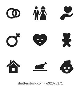 Set Of 9 Editable Family Icons. Includes Symbols Such As Married, Baby, Toy And More. Can Be Used For Web, Mobile, UI And Infographic Design.