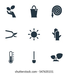Set Of 9 Editable Farm Icons. Includes Symbols Such As Soil Plant, Bucket, Spade And More. Can Be Used For Web, Mobile, UI And Infographic Design.