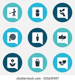 Set Of 9 Editable Farm Icons. Includes Symbols Such As Soil Plant, Pot Bush, Plant Protection And More. Can Be Used For Web, Mobile, UI And Infographic Design.