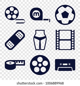 set of 9 editable filled icons such as waist fitness, bandage