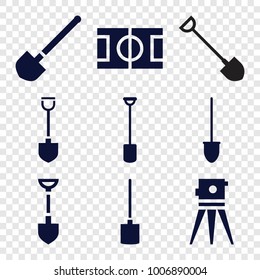 set of 9 editable filled icons such as shovel, theodolite
