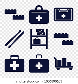 set of 9 editable filled icons such as luggage, building block, drum stick