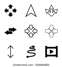  set of 9 editable filled and outline icons such as move, arrow, play, curved arrow