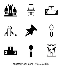 set of 9 editable filled and outline place icons such as spoon, pin, ranking, castle