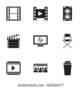 Set Of 9 Editable Filming Icons. Includes Symbols Such As Filmstrip, Megaphone, Display And More. Can Be Used For Web, Mobile, UI And Infographic Design.