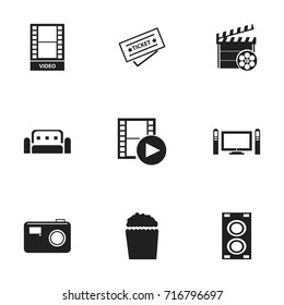 Set Of 9 Editable Filming Icons. Includes Symbols Such As Megaphone, Ticket, Movie Action And More. Can Be Used For Web, Mobile, UI And Infographic Design.